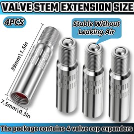 Valve Caps Stem Extension 4Pcs 39mm Tire Stem Extension Metal Tire Valve Extenders Universal Nickle Plated Brass Wheel Tire Caps Extender Adapter for Car, Motorcycle, Truck,Bike