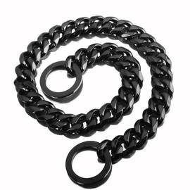 Aiyidi Black Dog Chain Collars Strong Stainless Steel Metal Slip Collar 11mm/15mm/19mm Wide Chew Proof Training Walking Collar for Large, Medium Small Dogs (15MM, 12inches)