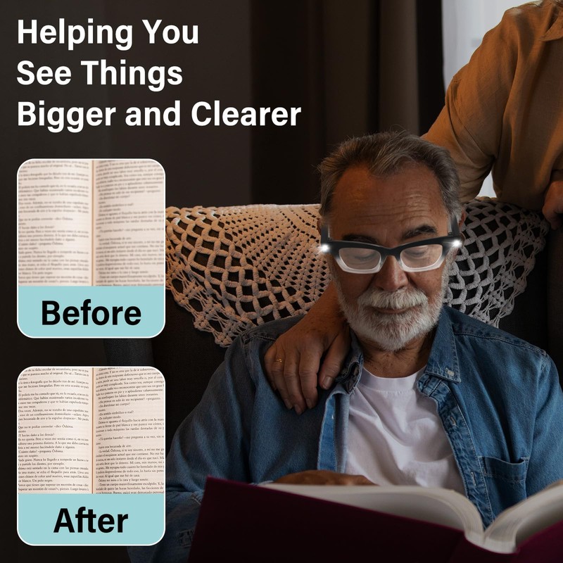 Reading Glasses with Lights USB Rechargeable Magnifying Glasses Lighted Readers