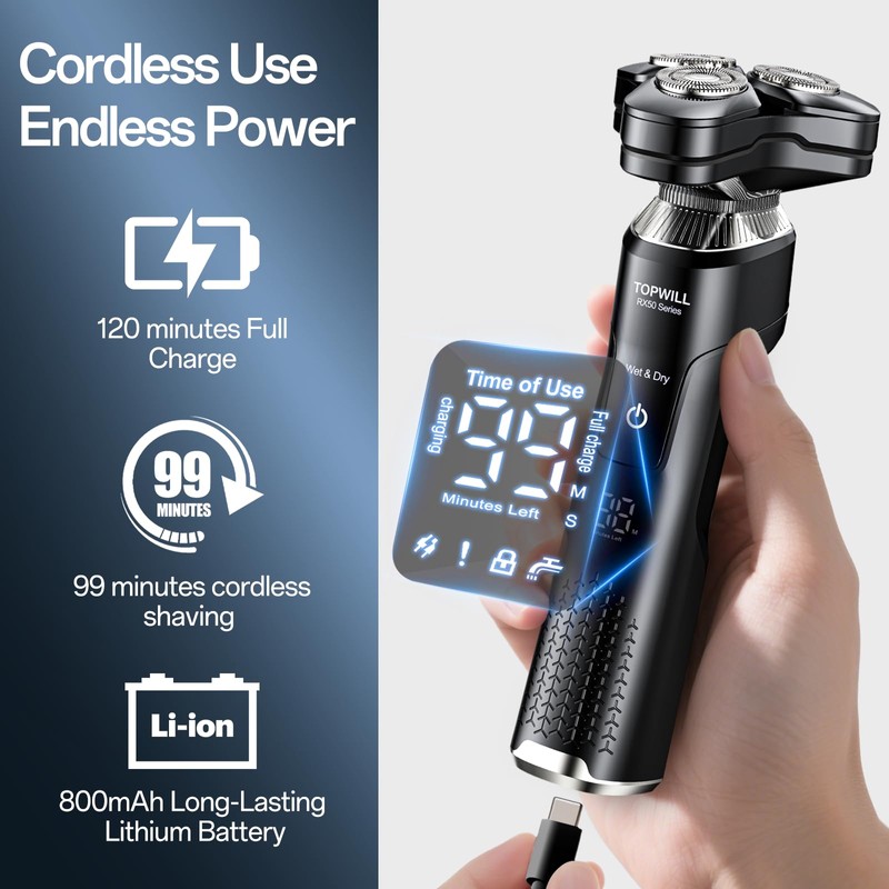 Electric Shaver for Men, 3-in-1 Rechargeable Razor and Trimmer