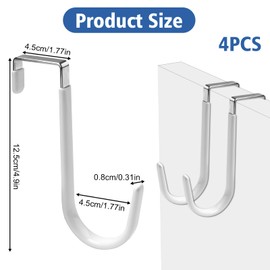 Gments 4Pcs Over Door Hooks Fits 4.5cm Single Over The Door Hangers Wide Kitchen Stainless Steel Towel Coat Hooks with Anti-Scratch Rubber Surface for Hanging Clothes Starter Garland, White