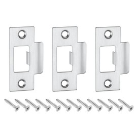 uxcell 3Pcs Door Strike Plate, 70mm x 40.3mm Stainless Steel Latch Deadbolt Replacement Lock Strike Plate for Door Frame Door Jamb Reinforcement, Silver