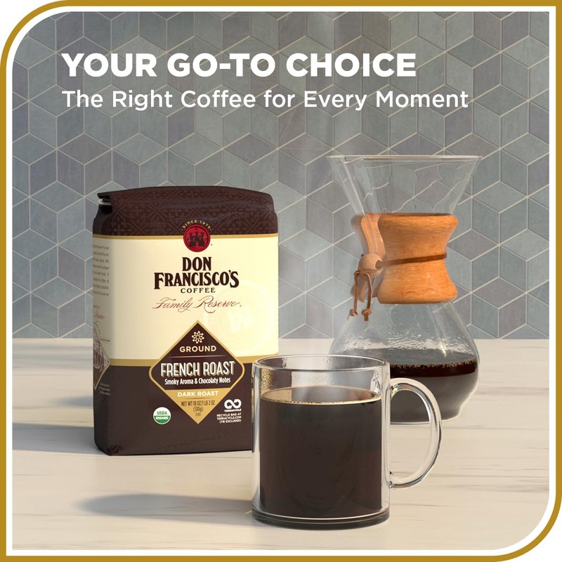 Don Francisco's Organic French Roast Ground Coffee, Dark Roast –