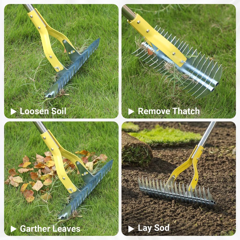 Thatch Rake for Lawn, 15 Inch Lawn Dethatcher with Dual-Edge