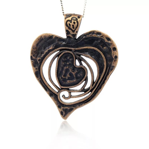 Unbranded Large Heart with Inner Heart Pendants in Red Copper