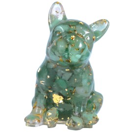 Nupuyai French Bulldog Figure Resin Crystal Dog Figure Decorative Healing Stone Puppy Statue Gemstone Animal Sculpture for Lucky Charm Home Office Decoration, Green Aventurine