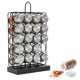 2LB Depot Spice Organizer - Airtight Glass Jars for Easy Storage - Stackable Spice Storage with Silicone Funnel for Mess-Free Pouring and Storing - Keep Your Spices Fresh and Organized - Black