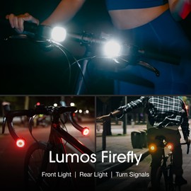 Lumos Firefly Smart Bike Light System - Sync Front & Rear LED Lights | Custom Brightness & Pattern | Turn Signals | Brake Light | Night Riding Bicycle Accessories (Wireless Charger Sold Separately)