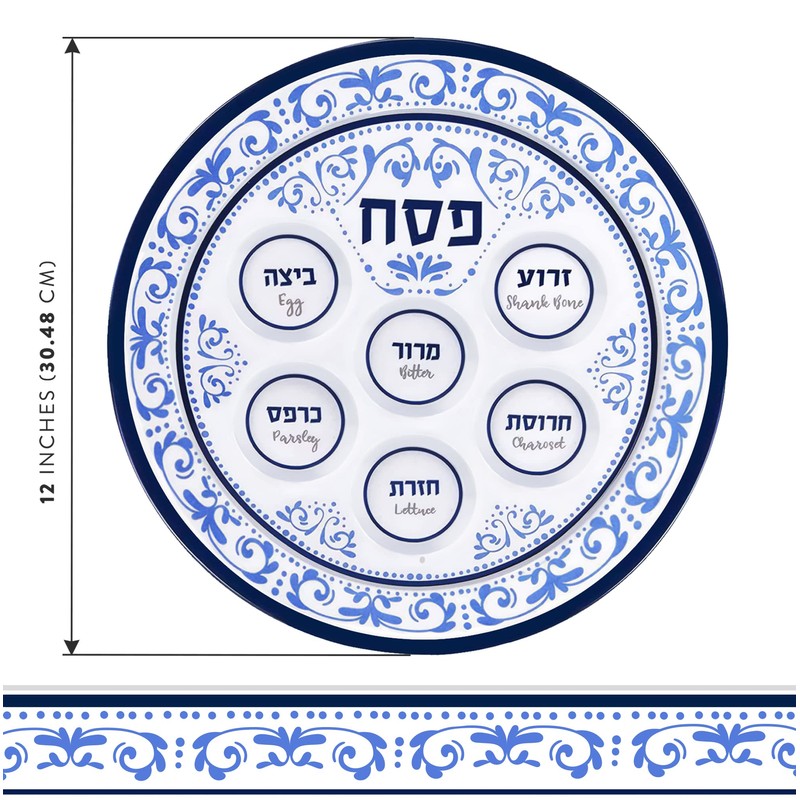 Passover Seder Plates 12" Melamine - 6 Section Plate Marked