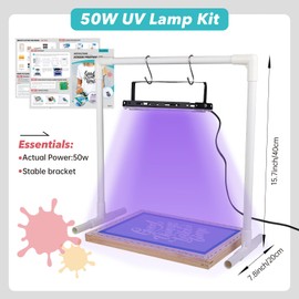 Ecoofor 47PCS All-in-One Screen Printing Kit with 50W UV Exposure Lamp, 2 Sizes Wood Screen Printing Frames, 4 Screen Printing Ink Colors, 10 A4 Transparency Films & Tools