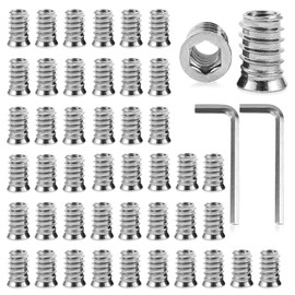 Pack of 100 Threaded Insert Wood, M6 x 20 Screw Nuts Threaded Sleeve Stainless Steel Thread Adapter Reducing Nut Set Threaded Sleeves with Hex Key
