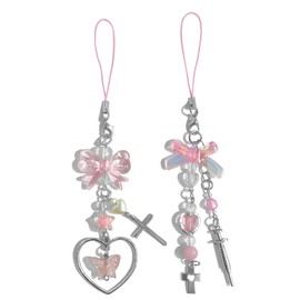 cioatu 1-4PCS Cute Phone Charms Aesthetic Y2K Cell Phone Charms Strap Pink Strawberry Butterfly Star Phone Charm Y2K Accessories for Phone Bag Keychain Airpods Camera Pendants Decor, alloy, acrylic,