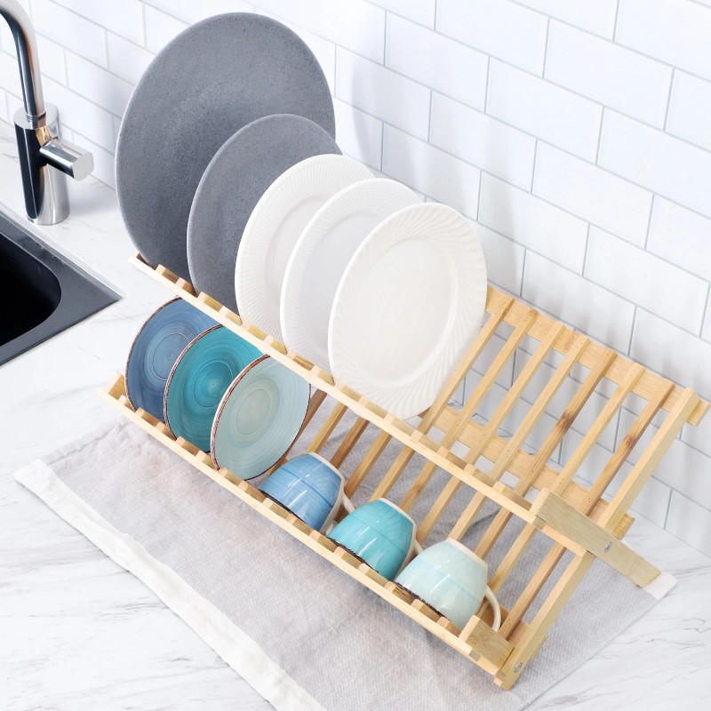 MegaChef 2-Tier Collapsible Kitchen Bamboo Drying Dish Rack