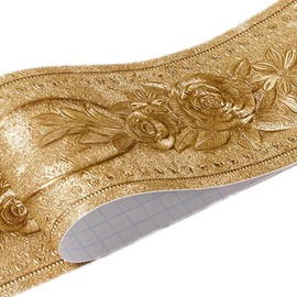 Moyishi 5 Meters Royal Peony 3D Peel and Stick Waterproof Wall Border Easy to Apply (Gold)
