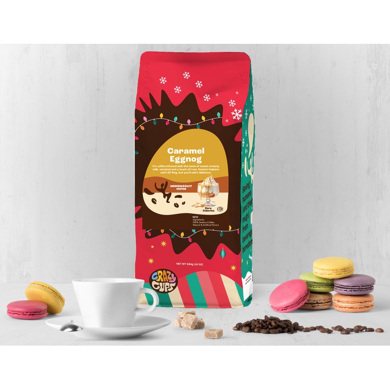 Crazy Cups Flavored Ground Eggnog Coffee, Caramel Eggnog Coffee in