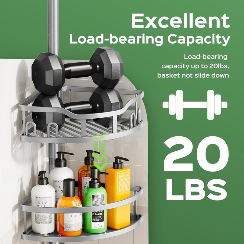 HAMITOR Shower Caddy Tension Pole: Rustproof Quick Install Corner Bathroom