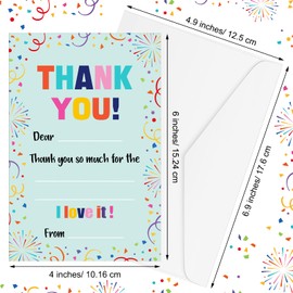 72 Pieces Kids Thank You Cards Fill in the Blank Thank You Notes with Envelopes Colorful Thanks Cards for Birthday Party(Confetti Style)