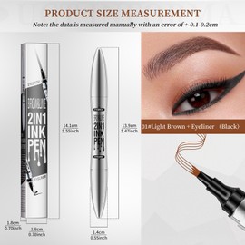 MOTIBACK 2-in-1 Dual-Ended White Eyebrow Pencils for Women with 4-Fork-Tip & Precise Brush-Tip Light Brown + Eyeliner (Black)