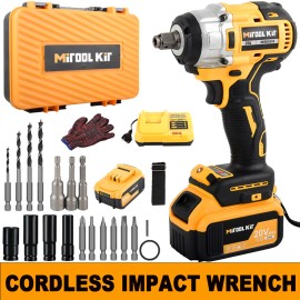 MITOOL KIT Cordless Electric Impact Wrench Gun 1/2'' High Power Driver with Li-ion Battery
