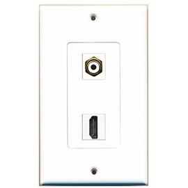 RiteAV 1 RCA White for Subwoofer-Audio and 1 HDMI Port Wall Plate Oversized Jumbo MIDI