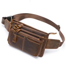 Genuine Leather Fanny Pack Crossbody sling bags zipper Waist Purse Crazycoffee