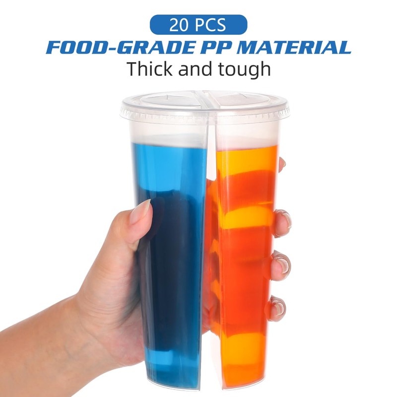 20pcs Double Grid Disposable Plastic Cups, Transparent Couple Sharing Cups