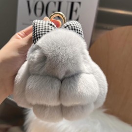 SinfoniaA Plush Keychain, Cute Rabbit Keychain, Rabbit, Fluffy, Cute, Fur Key Holder, Otter Rabbit, Key Ring, Bag Charm, Healing Goods, Small Accessories, silver-chan