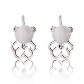 Sonateomber Silver Tiny Teddy Bear Stud Earrings for Women - Trendy Small Cute Cat Eye Crystal Stone Hypoallergenic Cartilage Fashion Jewelry Gift