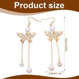 AORHOFJ 1 Pair Pearl Cubic Zirconia Butterfly Earrings Novelty Pearl Earrings Bridal Tassel Drop Earrings Bridal Earrings Fancy Women Accessories (Gold), Silver