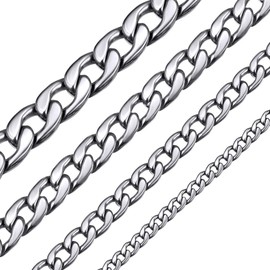 ChainsHouse Cuban Chain Made of 316L Stainless Steel Women's Men's Jewellery 5/9/12/15 mm Wide Curb Chain in Three Colours (Silver/Black/Gold) Selectable Size (36 cm-76 cm), Stainless Steel