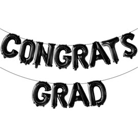 Black Congrats Grad Balloons, 16 Inch Black Congrats Grad Banner Balloons for Graduation Decorations Class of 2025