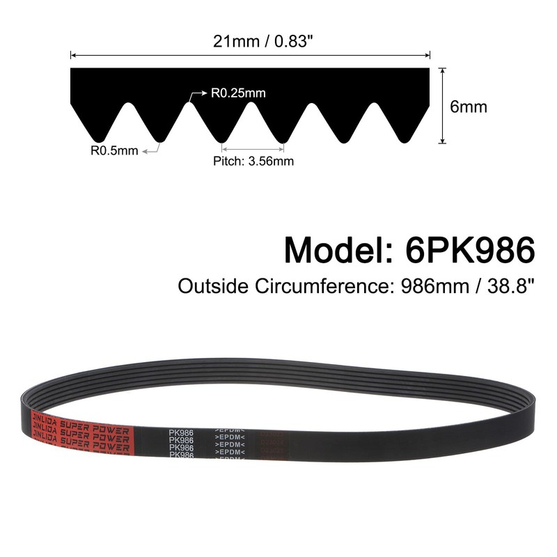 QUARKZMAN 6PK986 V-Ribbed Belt, 6 Ribs, 986 mm Length x