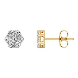 Gilded 1 ct. T.W. Round Lab Grown Diamond (SI1Clarity, F Color) 14K Yellow Gold Plated Sterling Silver, 7-Stone Floral Design, Prong Setting, Push Back