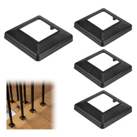 M METERXITY 4-Pack Post Base Cover, Fits 3.14"x 3.14" PVC Post Skirt Split Type for Indoor/Outdoor Iron Railing/Wood Posts/Fence/Stairs/Patios/Handrail/Porch Column Wrap Post Trim [Black]