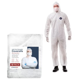 Medical Nation Hazmat Suits Disposable | 5 Pack | Light Duty Disposable Coveralls Men | with Collar - Overall Protective Chemical Suit for Men & Women, Disposable Paint Suit - Size Medium