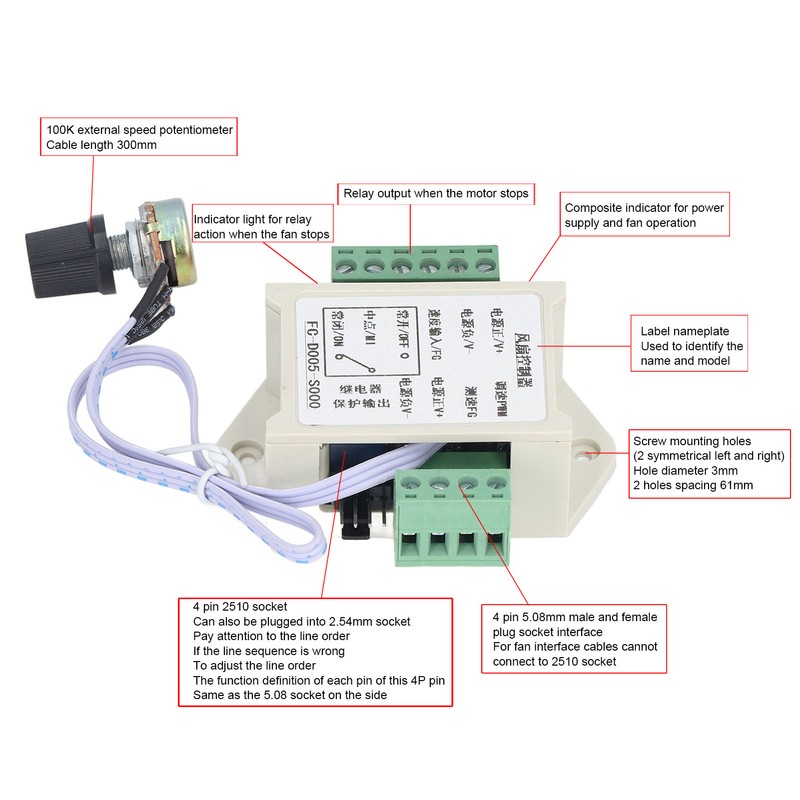 Fan Speed Controller 4 Wire Speeds Control Socket Ventilation Heat