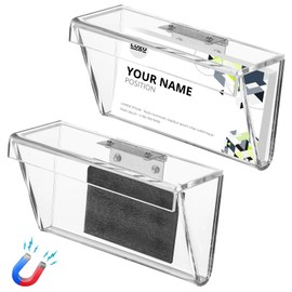 Marsui 2 Pcs Magnetic Business Card Holder Clear Outdoor Vehicle Business Card Bin Magnetic Mount Box with Lid for for Smooth Metal Surface Office Store Trucks Wall, 4.25 x 1.77 x 2.52 Inches