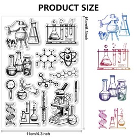 CHGCRAFT Science Clear Stamps Microscope Stamps Test Tube Pattern Silicone Clear Stamp Seals for DIY Scrapbooking Photo Album Decoration, 4.3x6.3inch