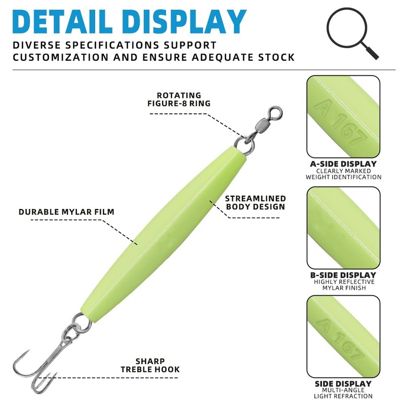 8oz Diamond Jigs 8 Pack Glow,Saltwater Fishing Lures with Holographic