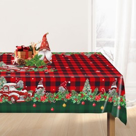 Sundonix Thanksgiving Fall Table Cloth Decoration - Autumn Pumpkin Plaid Turkey Tablecloth Cover Party Decor for Rectangle Tables Waterproof 60x120Inch (Christmas-2, 60×84",Rectangle)