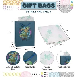 DolliBu Sea Turtle Large Gift Bag with Tissue Paper - Cute Zoo Animal Big Gift Wrap Bag with Handles and Turtle Tissue Paper for Holiday, Birthday, Party Favor Gift Bags for Kids and Adult - 13 Inch