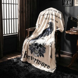 Hillsuren Gothic Couples Blanket Anniversary Gothic Crow Ravens Flannel Blanket 50 x 60 Inch Valentine's Day Couples Gifts for Women Men for Wife, Husband