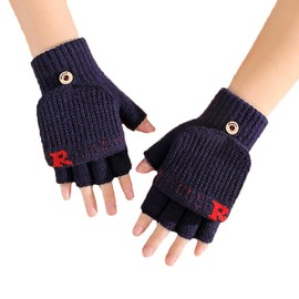 Cxryrzhe Kids Winter Gloves 10-14 Yrs for Boys Girls,Convertible Flip Top Gloves Cartoon Dark Blue R Thermal Knitted Gloves Knit Fingerless Gloves Warm Stretchy Mitten Cover