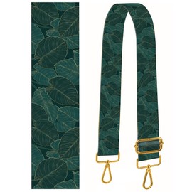 BeauBeast Purse Straps Replacement Crossbody, 2" Wide Shoulder Strap Adjustable, Gold Buckle Canvas Bag Handbag Belt for Crossbody Bags, Shoulder Bags, Guitar Purses Green Gold Leaf