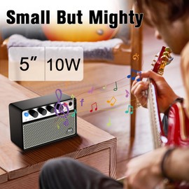 AKLOT Mini Bass Amp Small Bass Guitar Amplifier 10W Portable Recharged Electric Bass Amp BT Speaker with Dual Channel & Aux in Jack (Cream-Colored)