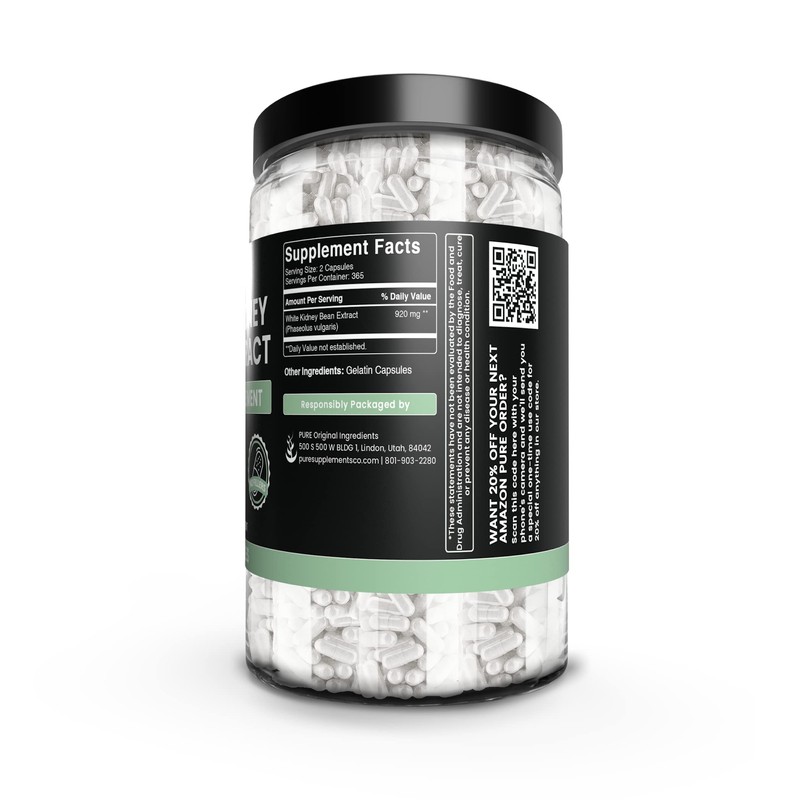 PURE ORIGINAL INGREDIENTS White Kidney Bean Extract (730 Capsules) No