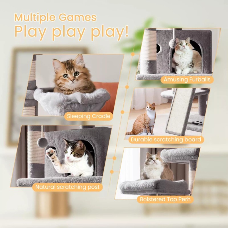 CA&T 68 Inches Multi-Level Large Big Cat Tower Cat Activity