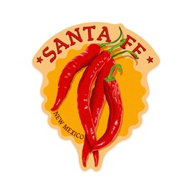 Die Cut Sticker Santa Fe, New Mexico, Red Chiles, Letterpress, Contour Vinyl Sticker 3 to 6 inches, (Waterproof Decal for Cars, Water Bottles, Laptops, Coolers), Large