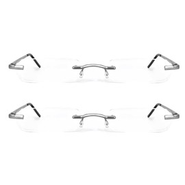 DBEFTLI Mini Rimless Reading Glasses - Slim Compact Metal Readers with Spring Hinge for Men and Women 2 Pairs 1.00