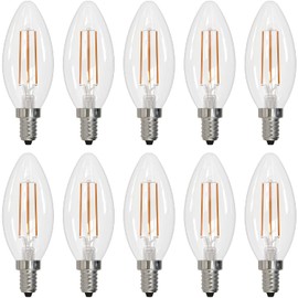 Bulbrite (Pack of 10) Item 776626, High Lumen Higher Equivalency, 5 Watt Clear B11 LED Filament Light Bulb, E12 Candelabra Base, 2700K 500 Lumens, LED5B11/27K/FIL/E12/3 10-Pack